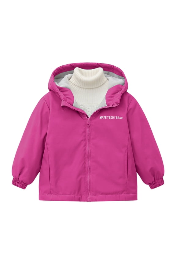 Girls Boys Jackets Warm Windproof Letter Printed Long Sleeve Hooded Zip Up Coat With Pockets Girls Stylish Climbing Hiking Camping Jacket,160,12-14 Years