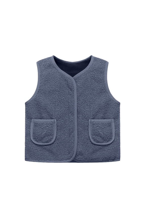 Girls Boys Jackets Windproof Warm Solid Color Sleeveless V Neck Padded Vest Coat With Pockets Girl Casual Holiday School Vacation Jackets,Navy,3-4 Years