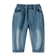 thumbnail image 1 of LIIPEE Girls Boys Jeans Pants Spring Autumn Fashion Casual Elastic Waist Wide Leg Denim Pants With Pockets Boy Classic Party Pants,Blue,3-4 Years, 1 of 5