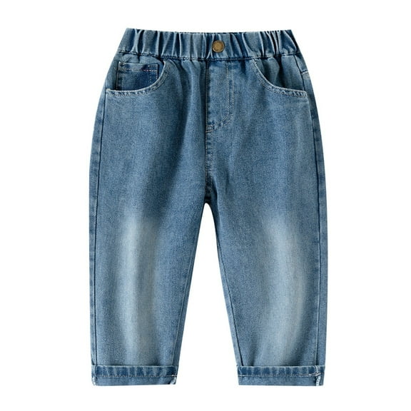 LIIPEE Girls Boys Jeans Pants Spring Autumn Fashion Casual Elastic Waist Wide Leg Denim Pants With Pockets Boy Classic Party Pants,Blue,3-4 Years