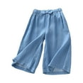 thumbnail image 1 of LIIPEE Girls Boys Jeans Pants Summer Loose Casual Bowknot Elastic Waist Straight Wide Leg Denim Pants Kids Stylish Daily Pants,Dark Blue,4-5 Years, 1 of 3