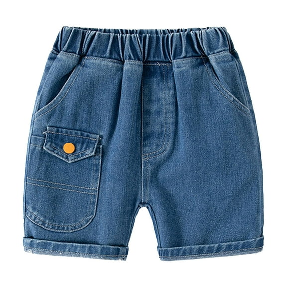 LIIPEE Girls Boys Jeans Shorts Summer Casual Comfortable Elastic Waist Denim Shorts With Pockets Baby Versatile Daily Shorts,Dark Blue,2-3 Years