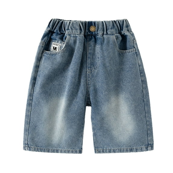 LIIPEE Girls Boys Jeans Shorts Summer Comfortable Casual Elastic Waist Knee-Length Shorts With Pockets Boy Classic Party Shorts,Blue,2-3 Years