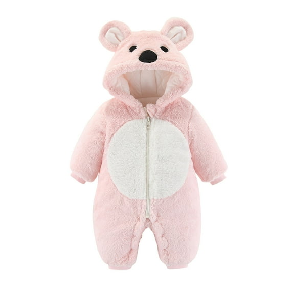 LIIPEE Girls Boys Onesie Cartoon Animal Long Sleeve Hooded Zip Up Fuzzy Jumpsuit Toddler Classic Indoor Outdoor Wear One-Pieces,Pink,0-3 Months