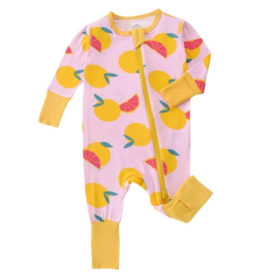 LIIPEE Girls Boys Onesie Cartoon Printed Long Sleeve Round Neck Zip Up Jumpsuit Infant Stylish Vacation One-Pieces,Yellow,12-18 Months