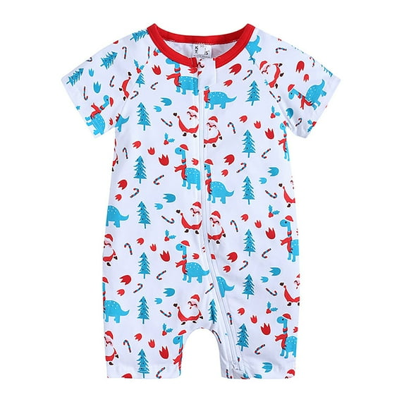LIIPEE Girls Boys Onesie Christmas Cartoon Graphic Printed Short Sleeve Round Neck Zip Up Romper Girl Trendy Holiday School Party One-Pieces,D,73