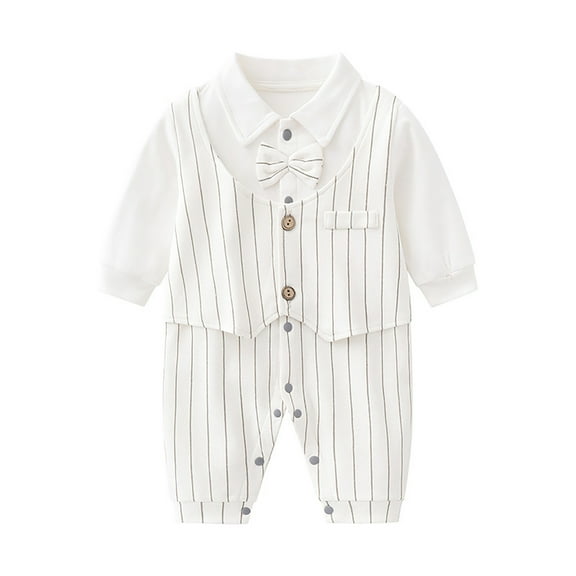 LIIPEE Girls Boys Onesie Color Block Long Sleeve Turndown Collar Button Tuxedo Gentleman Jumpsuit Toddler Comfort Daily One-Pieces,White,3-6 Months