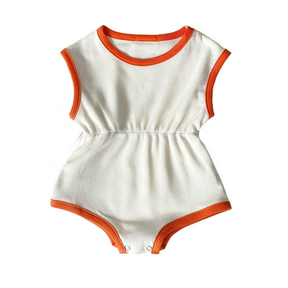 LIIPEE Girls Boys Onesie Color Block Sleeveless Round Neck Elastic Waist Bodysuit Cute Daily One-Pieces,White,12-18 Months