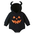 thumbnail image 1 of LIIPEE Girls Boys Onesie Halloween Cartoon Printed Printed Long Sleeve Hooded Bodysuit Comfort Vacation One-Pieces,Black,6-12 Months, 1 of 9
