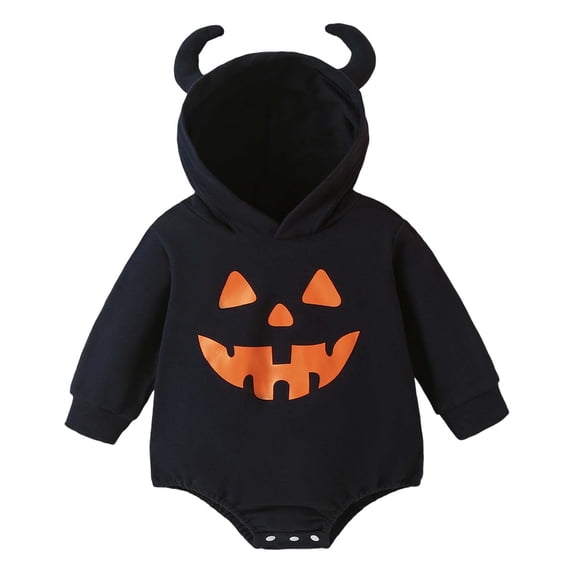 LIIPEE Girls Boys Onesie Halloween Cartoon Printed Printed Long Sleeve Hooded Bodysuit Classic Birthday One-Pieces,Black,3-6 Months