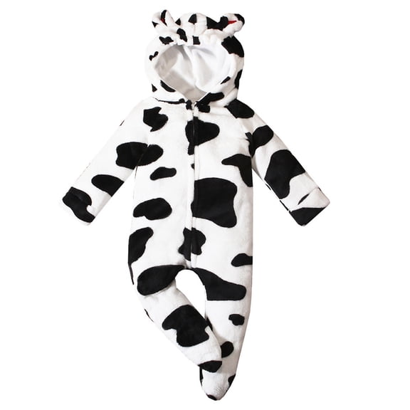 LIIPEE Girls Boys Onesie Long Sleeve Cow Printed Hooded Jumpsuit Leisure Homewear One-Pieces,White,12-18 Months