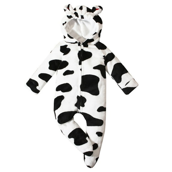 LIIPEE Girls Boys Onesie Long Sleeve Cow Printed Hooded Jumpsuit Toddler Sweet Vacation One-Pieces,White,6-12 Months