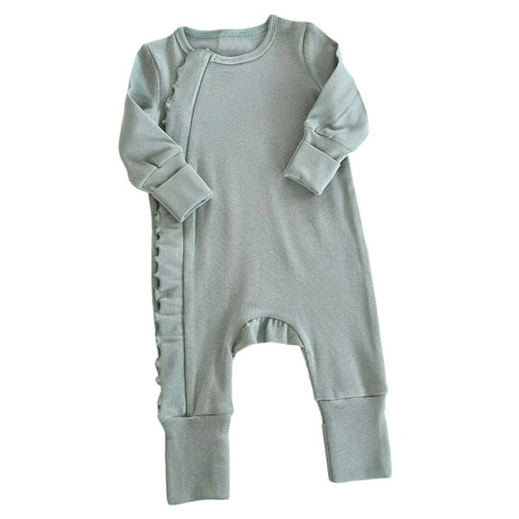 LIIPEE Girls Boys Onesie Ribbed Solid Color Long Sleeve Round Neck Zip Up Jumpsuit Infant Cute Vacation One-Pieces,Blue,0-3 Months