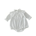 thumbnail image 1 of LIIPEE Girls Boys Onesie Ruffled Long Sleeve Peter Pan Collar Bodysuit Lovely Birthday One-Pieces,White,3-6 Months, 1 of 4