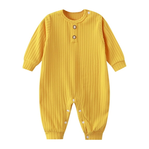 LIIPEE Girls Boys Onesie Solid Color Long Sleeve Round Neck Button Jumpsuit Baby Cute Party One-Pieces,Yellow,0-3 Months