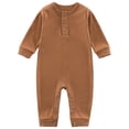 thumbnail image 1 of LIIPEE Girls Boys Onesie Solid Color Long Sleeve Round Neck Button Jumpsuit Baby Leisure Vacation One-Pieces,Brown,0-3 Months, 1 of 3