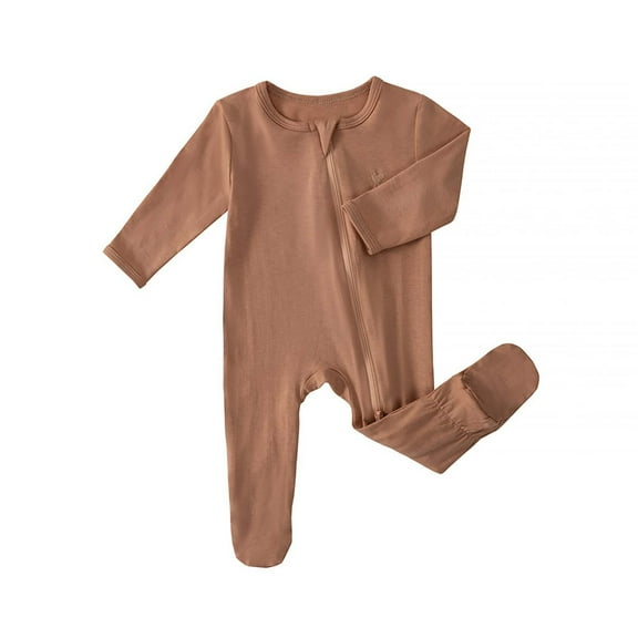LIIPEE Girls Boys Onesie Solid Color Long Sleeve Round Neck Zip Up Jumpsuit Baby Stylish Party One-Pieces,Brown,1-3 Months