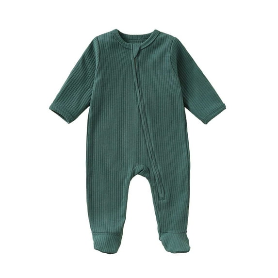 LIIPEE Girls Boys Onesie Solid Color Long Sleeve Round Neck Zip Up Jumpsuit Toddler Classic Party One-Pieces,Dark Green,18-24 Months