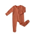 thumbnail image 1 of LIIPEE Girls Boys Onesie Solid Color Long Sleeve Round Neck Zip Up Jumpsuit Toddler Trendy Daily One-Pieces,,0-1 Months, 1 of 8
