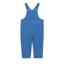 LIIPEE Girls Boys Onesie Solid Color Overalls Sleeveless Suspenders Pants Adjustable Strap Jumpsuits With Pockets Stylish Vacation One-Pieces,Blue,2-3 Years