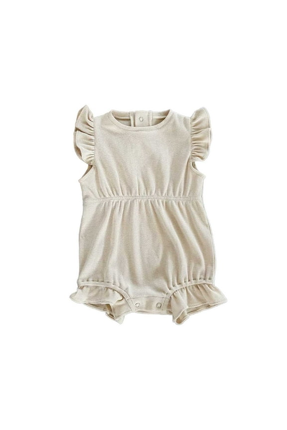 Girls Boys Onesie Solid Color Ruffled Fly Sleeve Round Neck Bodysuit Cute Photoshoot One-Pieces,White,0-3 Months