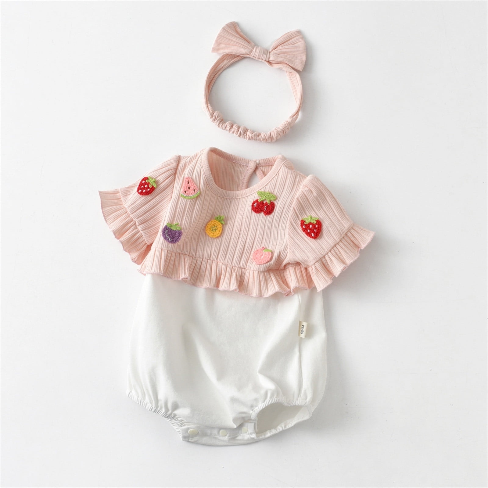 LIIPEE Girls Boys Onesie Spring Summer Cute Ruffled Cartoon Strawberry ...