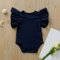 thumbnail image 1 of LIIPEE Girls Boys Onesie Summer Comfortable Solid Color Ruffle Round Neck Short Sleeve Bodysuit Kids Sweet Homewear Bodysuit,Navy,12-18 Months, 1 of 3