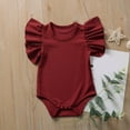 thumbnail image 1 of LIIPEE Girls Boys Onesie Summer Comfortable Solid Color Ruffle Round Neck Short Sleeve Bodysuit Lovely Homewear Bodysuit,Red,0-6 Months, 1 of 4