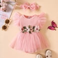 thumbnail image 1 of LIIPEE Girls Boys Onesie Summer Ribbed Fly Sleeve Floral Embroidery Tulle Dress Bodysuit Headbands Set Toddler Classic Beach Bodysuit,Red,6-9 Months, 1 of 6