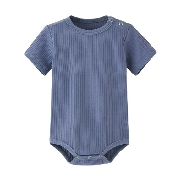 LIIPEE Girls Boys Onesie Summer Soft Solid Color Round Neck Short Sleeve Bodysuit Kids Soft Sleepwear One-Pieces,Blue,9-12 Months