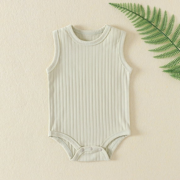 LIIPEE Girls Boys Onesie Summer Solid Color Ribbed Round Neck Sleeveless Knitted Bodysuit Baby Cute Daily Wear Bodysuit,Green,9-12 Months