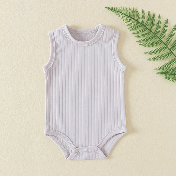 LIIPEE Girls Boys Onesie Summer Solid Color Ribbed Round Neck Sleeveless Knitted Bodysuit Leisure Daily Wear Bodysuit,Grey,9-12 Months