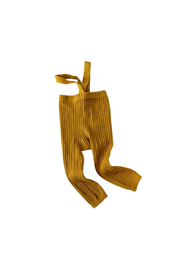 Girls Boys Pants Solid Color Leggings Suspenders Pants Baby Versatile School Trousers,Yellow,0-1 Years