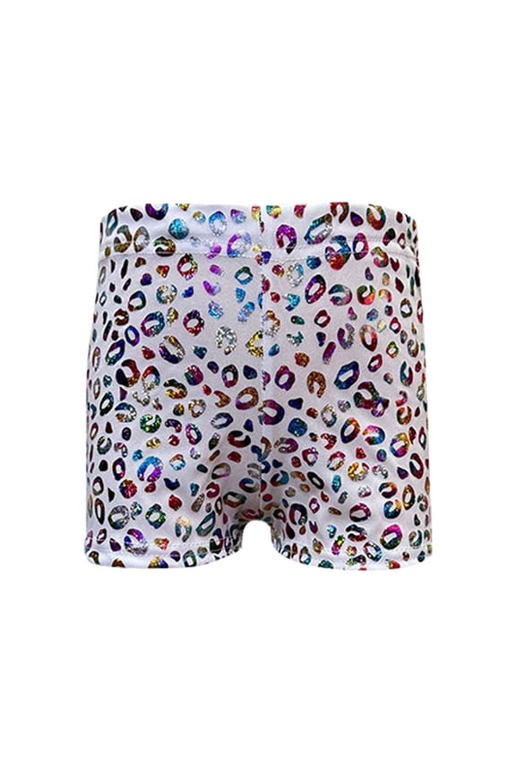 Girls Boys Performance Shorts Summer Fashion Sequin Leopard Printed Stretch Elastic Waist Shorts Kids Stylish Casual Wear Shorts,White,4-5 Years