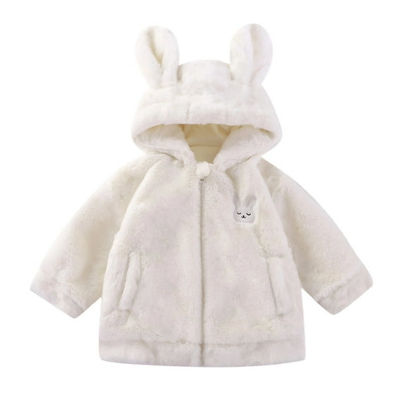 LIIPEE Girls Boys Plush Jacket Cartoon Animal Embroidery Long Sleeve Hooded Zip Up Fuzzy Jackets Toddler Trendy Birthday Coat,White,3-4 Years