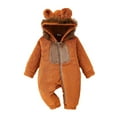 thumbnail image 1 of LIIPEE Girls Boys Plush Onesie Cartoon Animal Long Sleeve Hooded Zip Up Fuzzy Jumpsuit Toddler Comfort Shopping Plush One-Pieces,Brown,12-18 Months, 1 of 8