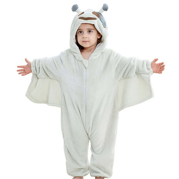 LIIPEE Girls Boys Plush Onesie Halloween Christmas Cartoon Animal Long Sleeve Hooded Zip Up Fuzzy Jumpsuit Trendy Weekend Plush One-Pieces,White,12-18 Months