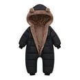thumbnail image 1 of LIIPEE Girls Boys Plush Onesie Solid Color Long Sleeve Hooded Zip Up Fuzzy Snowsuit Jumpsuit Child Handsome Birthday Wedding Weekend Plush Onesie,Black,18-24 Months, 1 of 9