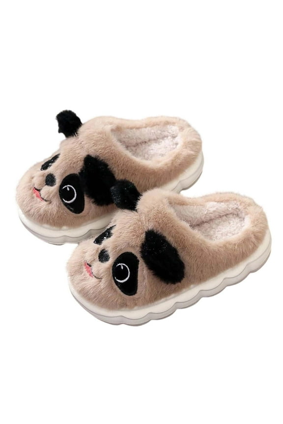 Girls Boys Plush Slippers Warm Cartoon Animal Closed Toe Non- Soft Sole On Fuzzy House Shoes Toddler Stylish Daily Wear Plush Slipper,Brown,3-4 Years