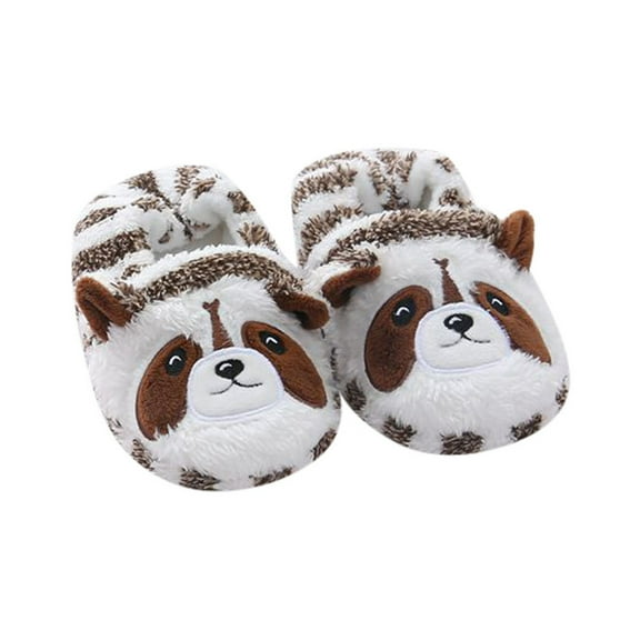 LIIPEE Girls Boys Plush Slippers Warm Cartoon Animal Closed Toe Non- Soft Sole On Fuzzy Shoes Kids Comfort Festival Plush Slipper,Brown,6-7 Years