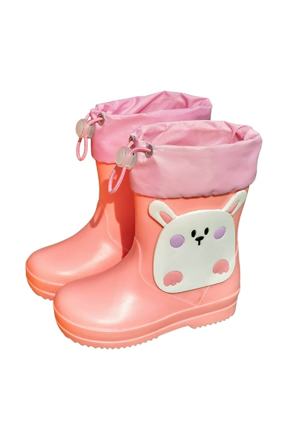 Girls Boys Rain Boots Cartoon Animal Lightweight Closed Toe Non- Waterproof Ankle Rain Shoes Child Comfort Casual Daily Party Photoshoot Boot,Pink,5-6 Years