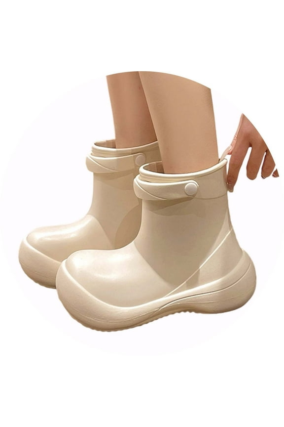 Girls Boys Rain Boots Solid Color Lightweight Closed Toe Non- Waterproof Ankle Rain Shoes Girls Classic Birthday Wedding Weekend Boot,Beige,14-15 Years