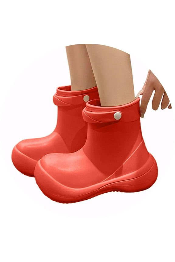 Girls Boys Rain Boots Solid Color Lightweight Closed Toe Non- Waterproof Ankle Rain Shoes Girls Stylish Indoor Outdoor Wear Boot,Red,14-15 Years