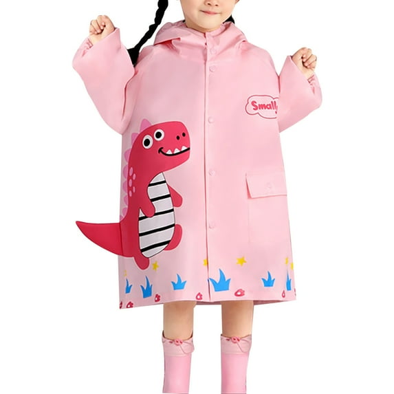LIIPEE Girls Boys Rain Wear Cartoon Animal Printed Long Sleeve Hooded Button Down Raincoat Kids Versatile Travel Rain Ponchos,Pink,7-9 Years