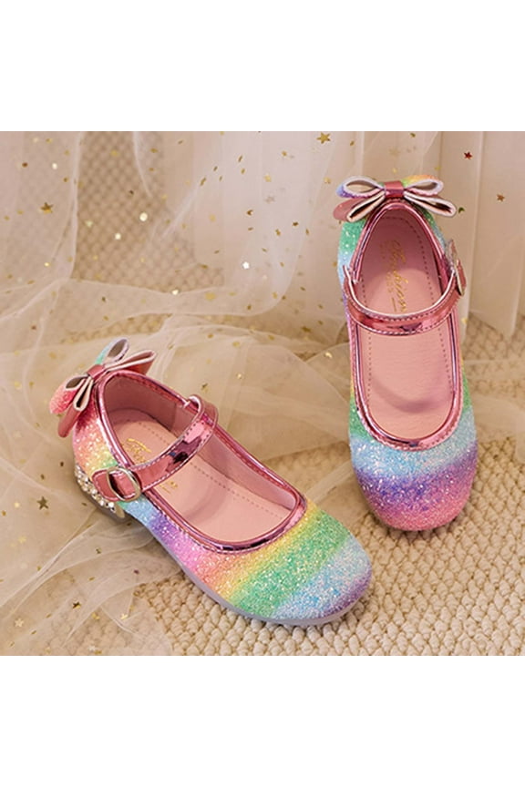 Girls Boys Sandals Rainbow Bowknot Open Toe Non- Soft Sole High Heeled Shoes Toddler Leisure Party Sandal,Pink,3.5-4 Years