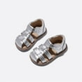 thumbnail image 1 of LIIPEE Girls Boys Sandals Solid Color Closed Toe Non- Soft Sole Hook And Loop Strap Shoes Toddler Leisure Daily Sandal,Silver,3-6 Months, 1 of 3