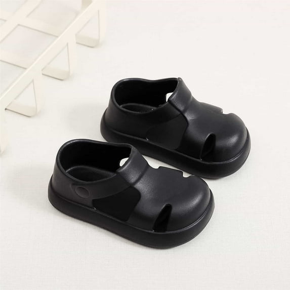 LIIPEE Girls Boys Sandals Solid Color Closed Toe Non- Soft Sole Prewalker First Walking Shoes Toddler Versatile Party Sandal,Black,2.5-3 Years