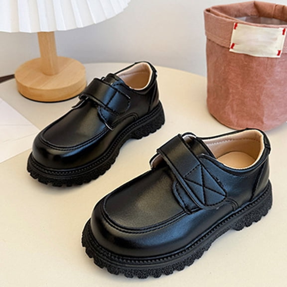 LIIPEE Girls Boys Sandals Solid Color Hook And Loop Strap Closed Toe Non- Soft Sole Leather Shoes Toddler Trendy Daily Sandal,Black,10.5-11 Years