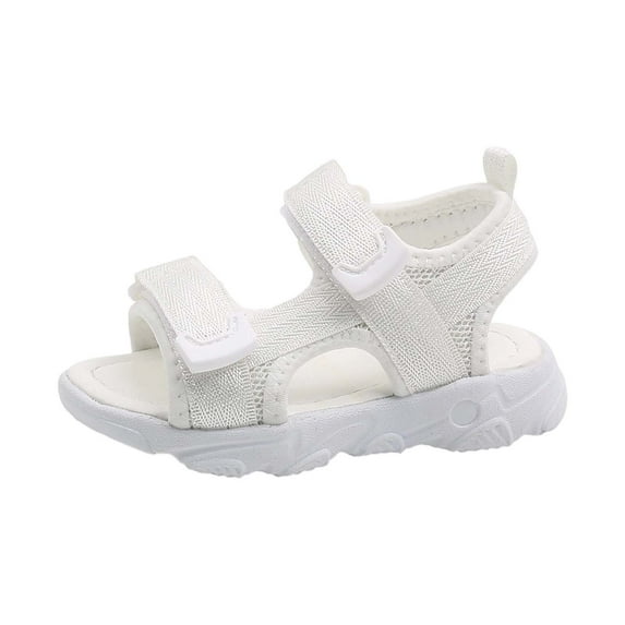 LIIPEE Girls Boys Sandals Summer Casual Solid Color Double Adjustable Strap Open Toe Non- Soft Sole Sports Everyday Wear Shoes Baby Leisure Indoor Outdoor Walking Beach Sandal,White,5-6 Years