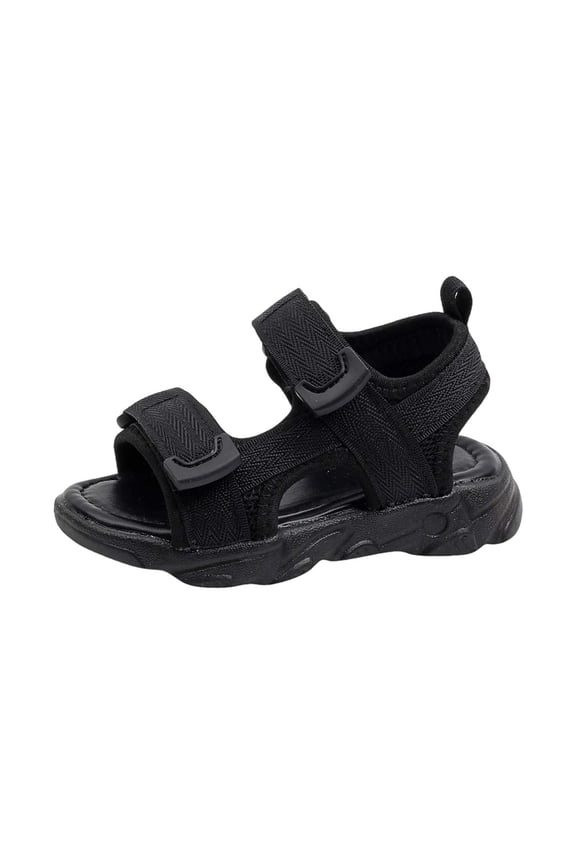 Girls Boys Sandals Summer Casual Solid Color Double Adjustable Strap Open Toe Non- Soft Sole Sports Everyday Wear Shoes Girls Leisure Indoor Outdoor Walking Beach Sandal,Black,1-2 Years